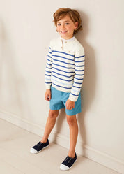 Striped Crewneck Button Detail Jumper in Blue (12mths-10yrs) Knitwear from Pepa London US