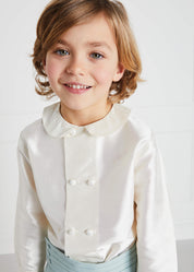 Boy's white double-breasted Peter Pan collar silk shirt (12mths-10yrs) SHIRTS from Pepa London US