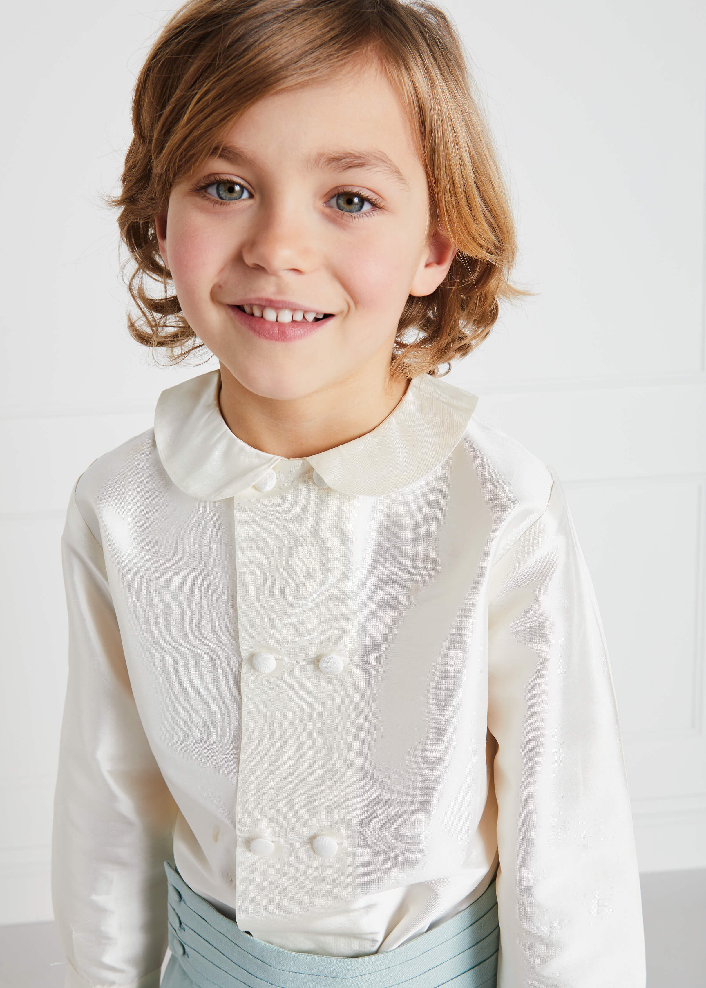 Boy's white double-breasted Peter Pan collar silk shirt (12mths-10yrs) SHIRTS from Pepa London