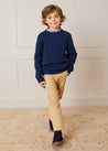 Cable Detail Crew Neck Jumper In Navy (2-10yrs) KNITWEAR  from Pepa London US