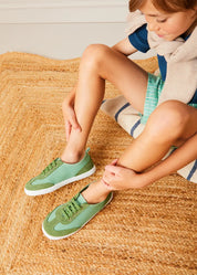 Canvas Lace Up Plimsols in Green (23-35EU) SHOES from Pepa London US