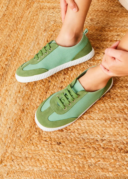 Canvas Lace Up Plimsols in Green (23-35EU) SHOES from Pepa London US