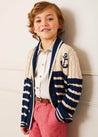 Anchor Motif Striped Cable Knit Cardigan in Navy (2-10yrs) Knitwear  from Pepa London US