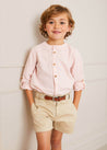 Striped Mao Collar Long Sleeve Shirt in Tangerine (2-10yrs) Shirts  from Pepa London US