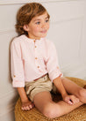 Striped Mao Collar Long Sleeve Shirt in Tangerine (2-10yrs) Shirts  from Pepa London US