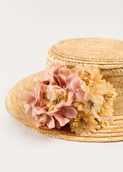 Off White and Blue Hand Smocked Baby Bonnet Accessories from Pepa London