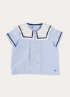 Lyall Stripe Anchor Motif Mariner Collar Short Sleeve Shirt in Blue (12mths-6yrs) SHIRTS from Pepa London US