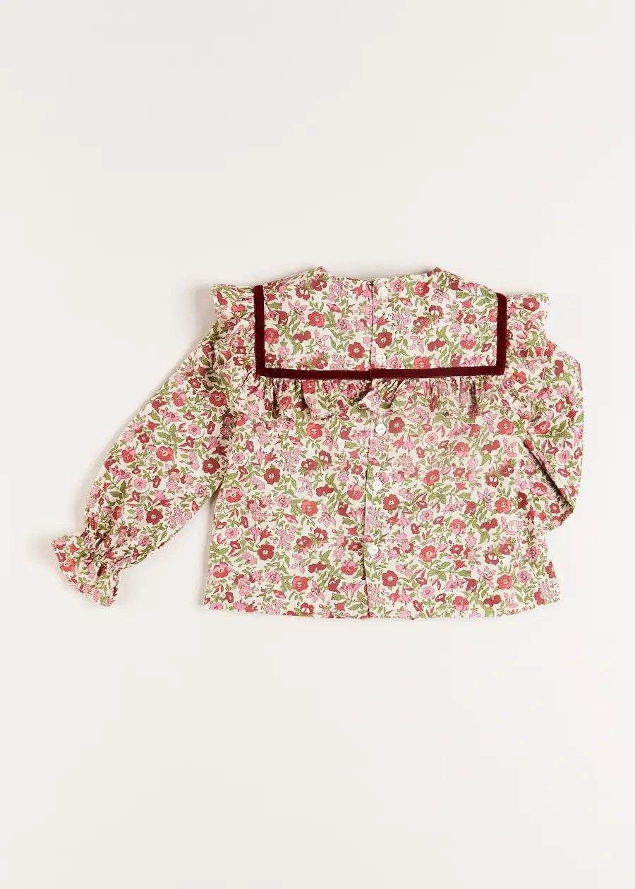 Daphne Floral Long Sleeve Blouse in Pink (12mths-10yrs) Blouses  from Pepa London US