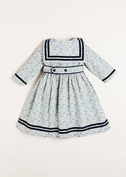 Evelyn Floral Mariner Collar Long Sleeve Dress in Blue (18mths-10yrs) Dresses from Pepa London US