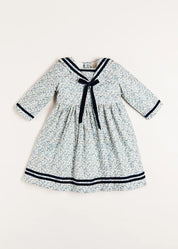 Evelyn Floral Mariner Collar Long Sleeve Dress in Blue (18mths-10yrs) Dresses from Pepa London US