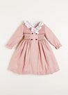 Hand Smocked Double Breasted Long Sleeve Dress in Pink (12mths-10yrs) Dresses  from Pepa London US