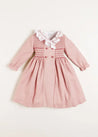 Handsmocked Double Breasted Long Sleeve Dress in Pink (12mths-10yrs) Dresses  from Pepa London US