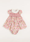 Florence Floral Handsmocked Short Sleeve Dress with Bloomer in Pink (6mths-3yrs)   from Pepa London US