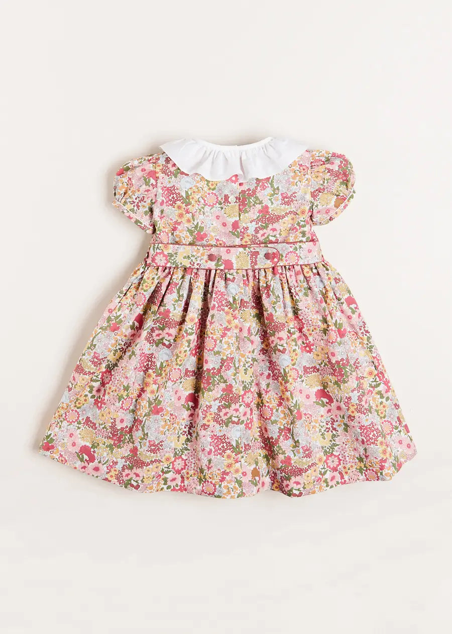 Florence Floral Hand Smocked Short Sleeve Dress in Pink (18mths-10yrs) DRESSES from Pepa London US