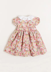Florence Floral Hand Smocked Short Sleeve Dress in Pink (18mths-10yrs) DRESSES from Pepa London US