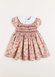 Florence Floral Hand Smocked Short Sleeve Dress in Pink (18mths-10yrs) DRESSES from Pepa London US