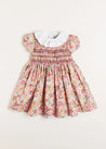 Florence Floral Hand Smocked Short Sleeve Dress in Pink (18mths-10yrs)   from Pepa London