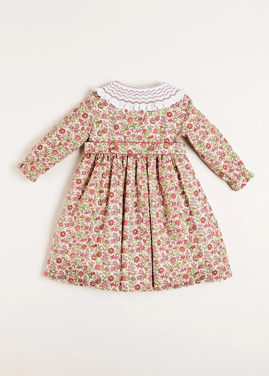 Daphne Floral Hand Smocked Double Breasted Dress in Pink (18mths-10yrs) Dresses from Pepa London US