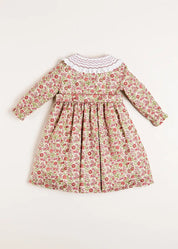 Daphne Floral Hand Smocked Double Breasted Dress in Pink (18mths-10yrs) Dresses from Pepa London US