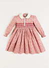 Evelyn Floral Hand Smocked Long Sleeve Dress in Pink (12mths-6yrs) Dresses  from Pepa London US