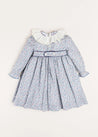 Penelope Floral Hand Smocked Long Sleeve Dress in Navy (12mths-10yrs) Dresses  from Pepa London US