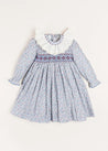 Penelope Floral Handsmocked Long Sleeve Dress in Navy (12mths-10yrs) Dresses  from Pepa London US