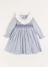 Penelope Floral Hand Smocked Long Sleeve Dress in Navy (12mths-10yrs) Dresses  from Pepa London US