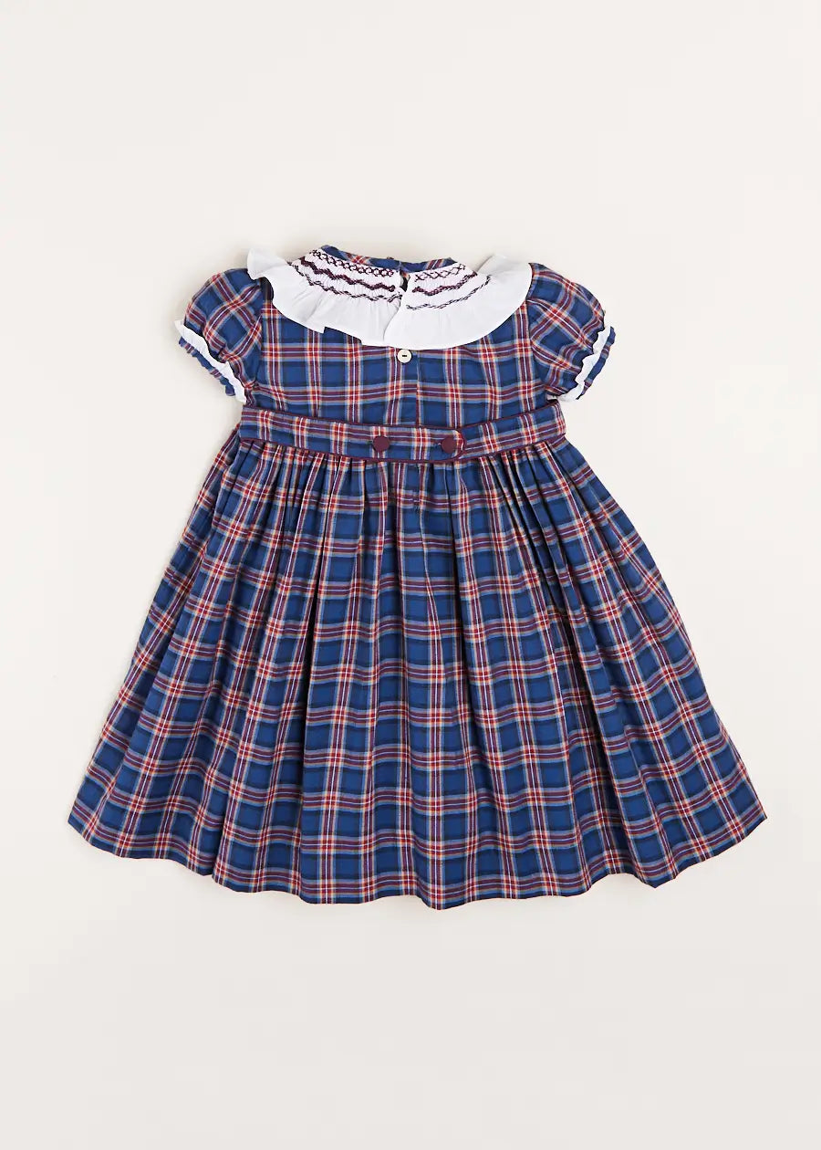Eaton Checked Hand Smocked Short Sleeve Dress in Navy (12mths-10yrs) Dresses from Pepa London US