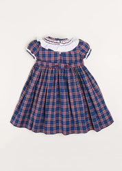 Eaton Checked Hand Smocked Short Sleeve Dress in Navy (12mths-10yrs) Dresses from Pepa London US