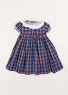 Eaton Checked Hand Smocked Short Sleeve Dress in Navy (12mths-10yrs) Dresses  from Pepa London US