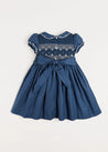 Handsmocked Shortsleeve Dress in Royal Blue (12mths-10yrs) Dresses  from Pepa London US