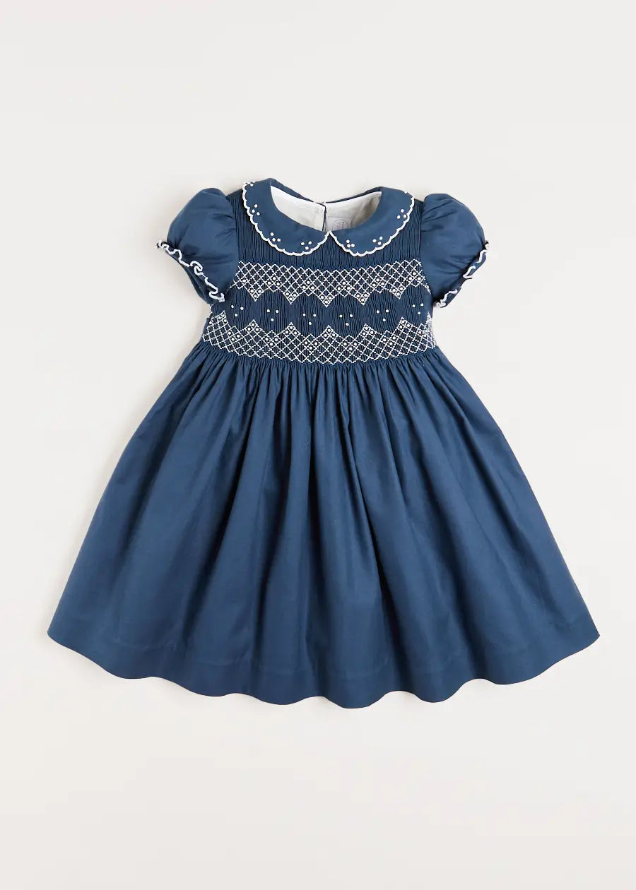 Hand Smocked Short Sleeve Dress in French Blue – Pepa London Hand Smocked Short Sleeve Dress in French Blue – Pepa London