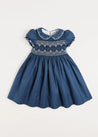 Hand Smocked Shortsleeve Dress in Royal Blue (12mths-10yrs) Dresses  from Pepa London