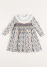 Emilia Floral Hand Smocked Long Sleeve Dress in Burgundy (12mths-10yrs) Dresses from Pepa London US