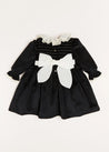 Velvet Smocked Lace Collar Long Sleeve Dress in Black (2-10yrs) Dresses  from Pepa London US