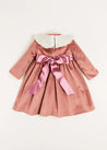 Velvet Handmade Collar Long Sleeve Dress in Pink (2-10yrs) Dresses  from Pepa London US