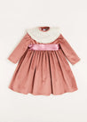 Velvet Handmade Collar Long Sleeve Dress in Pink (2-10yrs) Dresses  from Pepa London US