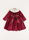 Velvet Handmade Collar Long Sleeve Dress in Burgundy (2-10yrs) Dresses from Pepa London US