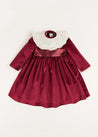 Velvet Handmade Collar Long Sleeve Dress in Burgundy (2-10yrs) Dresses  from Pepa London US