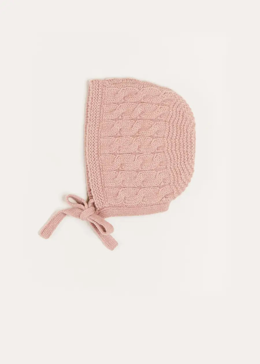 Cable Detail Knitted Bonnet in Pink (S-L) Knitted Acc  from Pepa London US