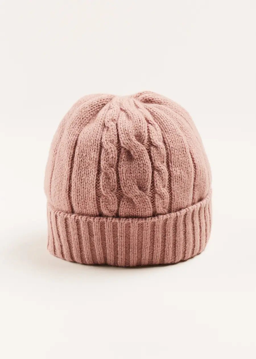 Cable Detail Knitted Hat in Pink (S-L) ACCESSORIES from Pepa London
