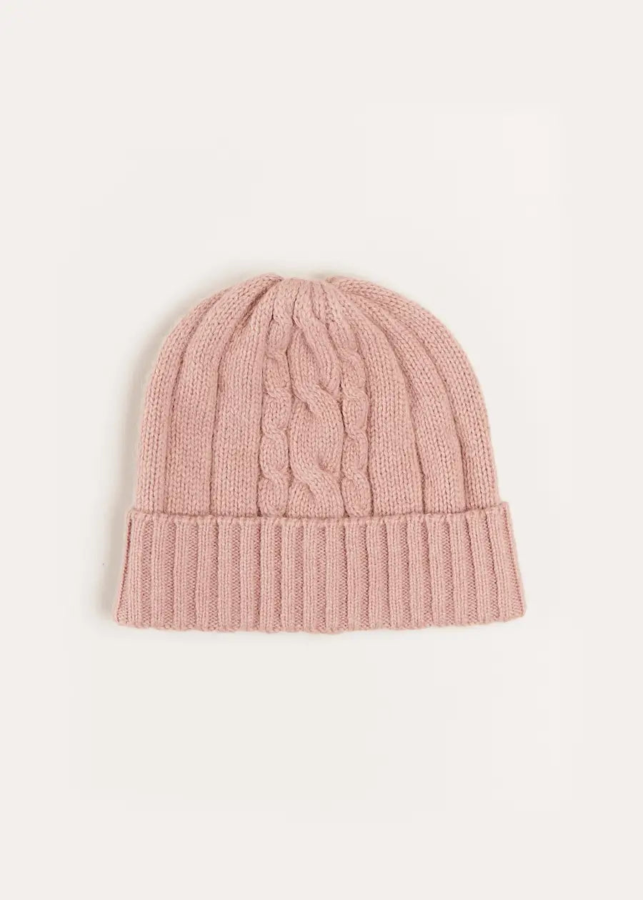 Cable Detail Knitted Hat in Pink (S-L) ACCESSORIES from Pepa London