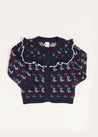 Floral Ruffle Bib Cardigan in Blue (4-10yrs) Knitwear  from Pepa London US