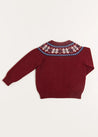 Fair Isle Cardigan in Burgundy (12mths-10yrs) Knitwear  from Pepa London US