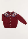 Fair Isle Cardigan in Burgundy (12mths-10yrs) Knitwear  from Pepa London US