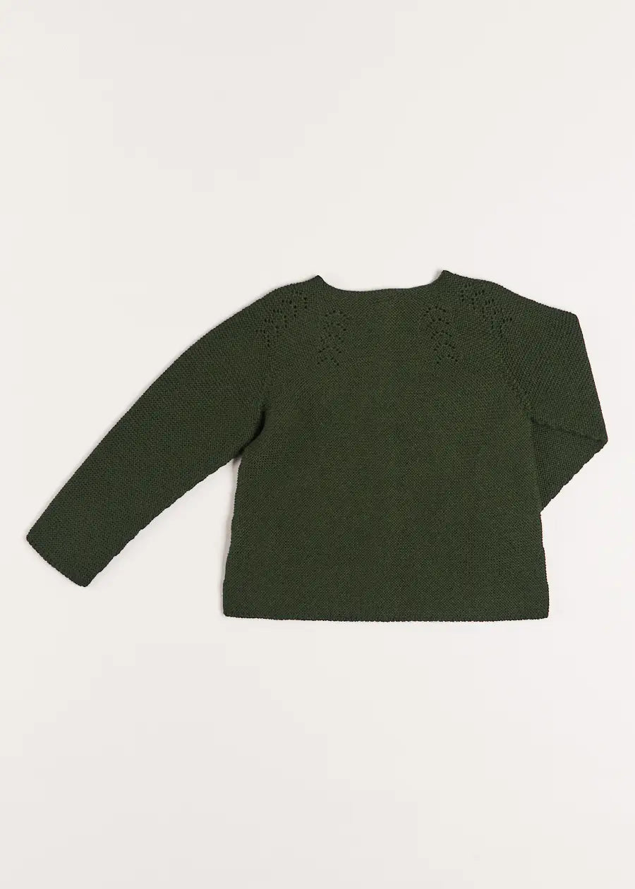 Openwork Wool Cardigan in Green (2-10yrs) Knitwear from Pepa London US