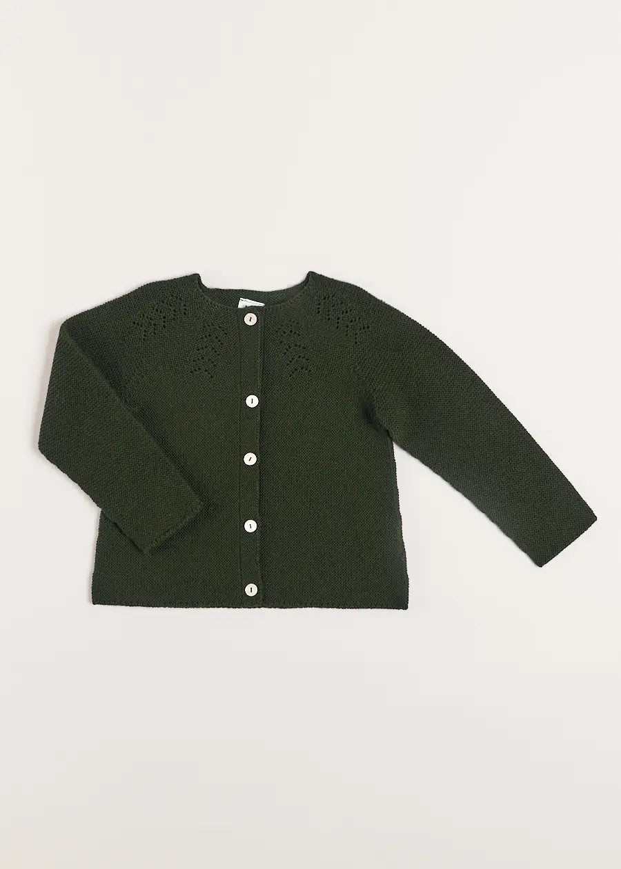 Openwork Wool Cardigan in Green (2-10yrs) Knitwear from Pepa London US