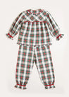 Sussex Tartan Ruffle Collar Pyjamas in Red (18mths-10yrs) Nightwear from Pepa London US