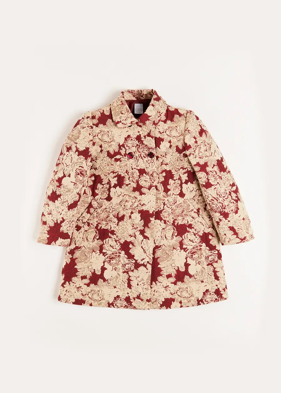 Eleanor Floral Jaquard Coat in Burgundy (4-10yrs) Coats  from Pepa London US