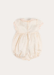 Classic Off-White Pink Hand Smocked Romper (3-18mths) ROMPERS from Pepa London